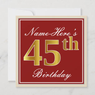 Elegant, Red, Faux Gold 45th Birthday; Aangepaste  Kaart