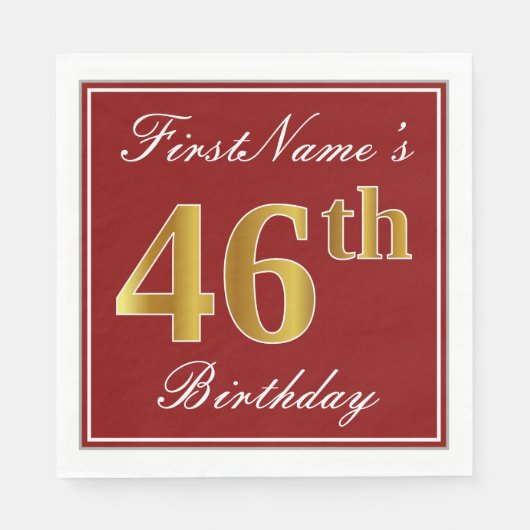 Elegant Red, Faux Gold 46th Birthday + aangepaste Servet (Voorkant)