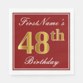 Elegant Red, Faux Gold 48th Birthday + aangepaste  Servet (Voorkant)