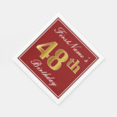 Elegant Red, Faux Gold 48th Birthday + aangepaste  Servet (Hoek)