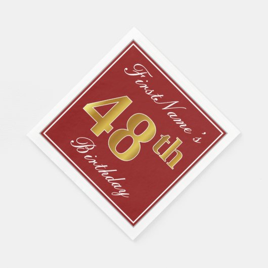 Elegant Red, Faux Gold 48th Birthday + aangepaste Servet (Hoek)