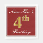 Elegant Red, Faux Gold 4th Birthday + aangepaste n Servetten (Voorkant)