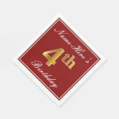 Elegant Red, Faux Gold 4th Birthday + aangepaste n Servetten (Hoek)