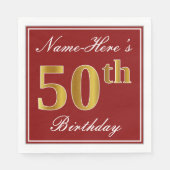 Elegant Red, Faux Gold 50th Birthday + aangepaste  Servetten (Voorkant)