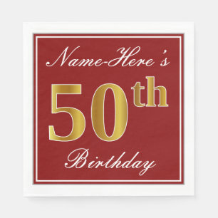 Elegant Red, Faux Gold 50th Birthday + aangepaste  Servetten
