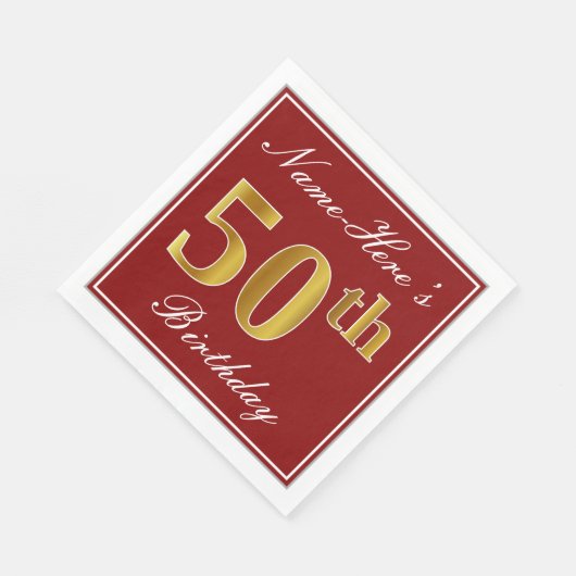 Elegant Red, Faux Gold 50th Birthday + aangepaste  Servetten (Hoek)