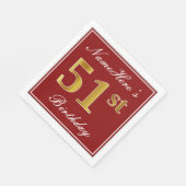 Elegant Red, Faux Gold 51st Birthday + aangepaste Servet (Hoek)