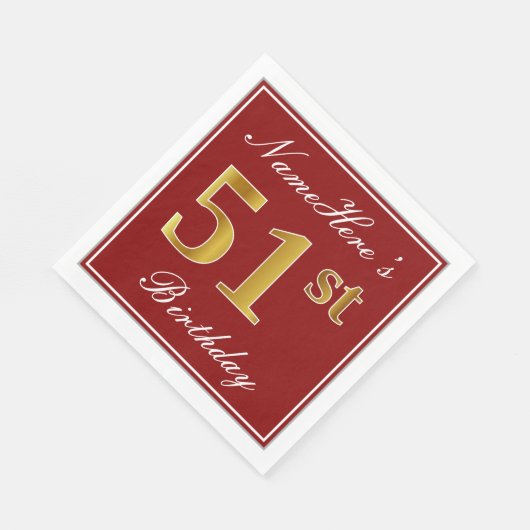 Elegant Red, Faux Gold 51st Birthday + aangepaste  Servet (Hoek)