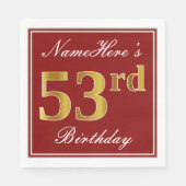 Elegant Red, Faux Gold 53rd Birthday + aangepaste Servet (Voorkant)