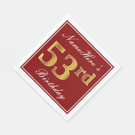 Elegant Red, Faux Gold 53rd Birthday + aangepaste Servet (Hoek)