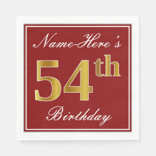 Elegant Red, Faux Gold 54th Birthday + aangepaste  Servet