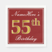 Elegant Red, Faux Gold 55th Birthday + Aangepaste  Servetten (Voorkant)