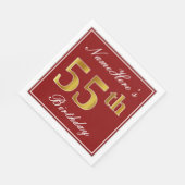 Elegant Red, Faux Gold 55th Birthday + Aangepaste  Servetten (Hoek)