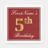 Elegant Red, Faux Gold 5th Birthday + Aangepaste n Servet (Voorkant)