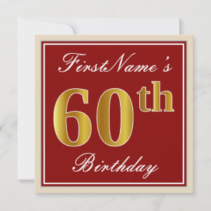 Elegant, Red, Faux Gold 60th Birthday; Aangepaste  Kaart