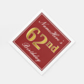 Elegant Red, Faux Gold 62nd Birthday + aangepaste  Servet (Hoek)
