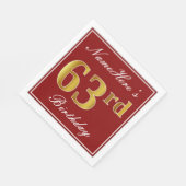 Elegant Red, Faux Gold 63rd Birthday + aangepaste  Servet (Hoek)