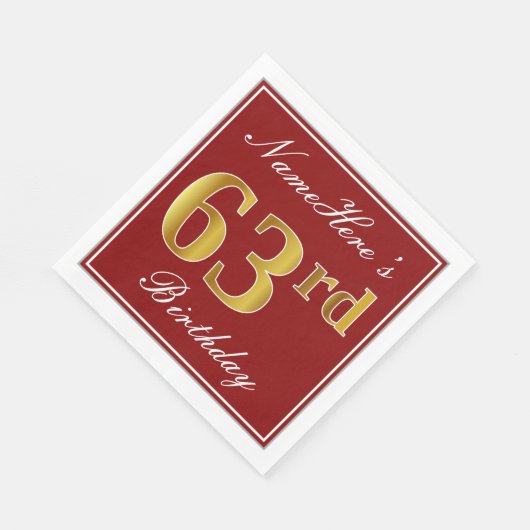 Elegant Red, Faux Gold 63rd Birthday + aangepaste  Servet (Hoek)