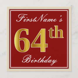 Elegant, Red, Faux Gold 64th Birthday; Aangepaste Kaart