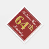 Elegant Red, Faux Gold 64th Birthday + aangepaste  Servet (Hoek)