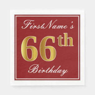Elegant Red, Faux Gold 66th Birthday + aangepaste  Servetten