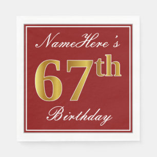 Elegant Red, Faux Gold 67th Birthday + Aangepaste  Servet