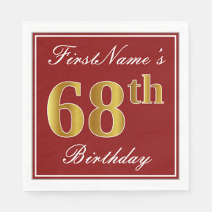 Elegant Red, Faux Gold 68th Birthday + aangepaste Servetten