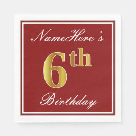 Elegant Red, Faux Gold 6th Birthday + Aangepaste n Servet