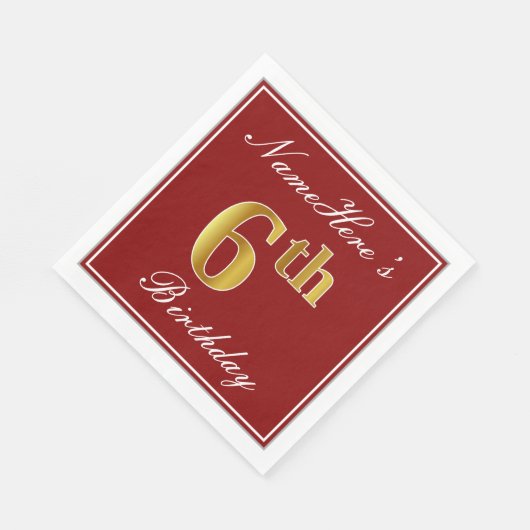Elegant Red, Faux Gold 6th Birthday + Aangepaste n Servet (Hoek)