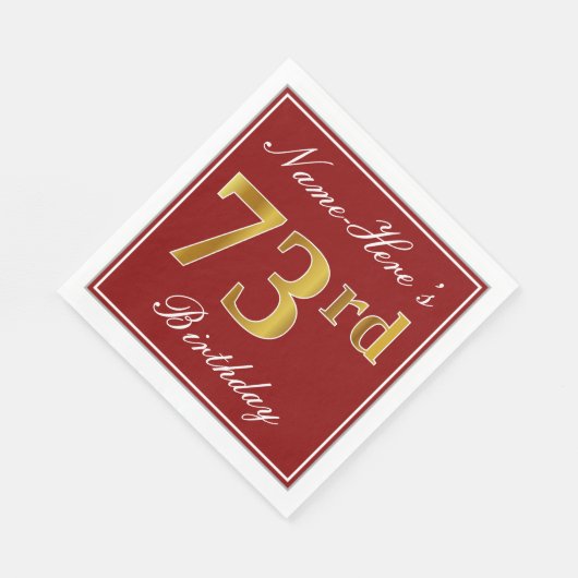 Elegant Red, Faux Gold 73rd Birthday + aangepaste Servet (Hoek)