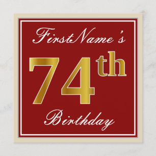 Elegant, Red, Faux Gold 74th Birthday; Aangepaste  Kaart