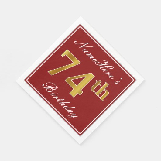 Elegant Red, Faux Gold 74th Birthday + aangepaste  Servetten (Hoek)