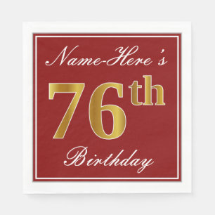 Elegant Red, Faux Gold 76th Birthday + aangepaste  Servetten