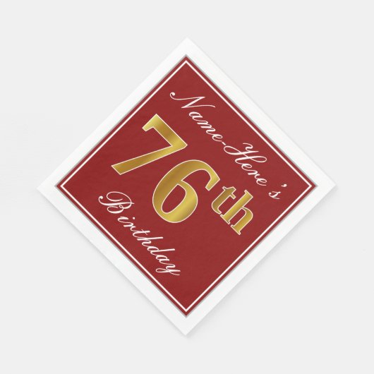 Elegant Red, Faux Gold 76th Birthday + aangepaste  Servetten (Hoek)