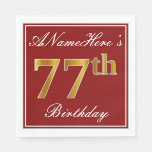 Elegant Red, Faux Gold 77th Birthday + aangepaste  Servetten