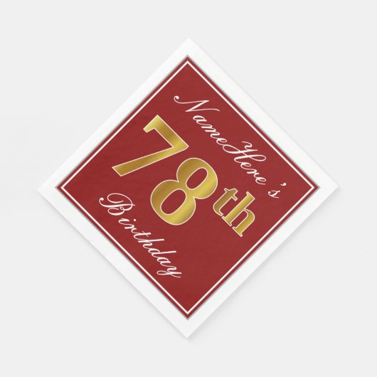 Elegant Red, Faux Gold 78th Birthday + aangepaste  Servetten (Hoek)