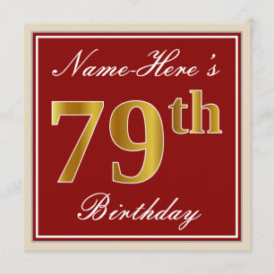 Elegant, Red, Faux Gold 79th Birthday; Aangepaste  Kaart