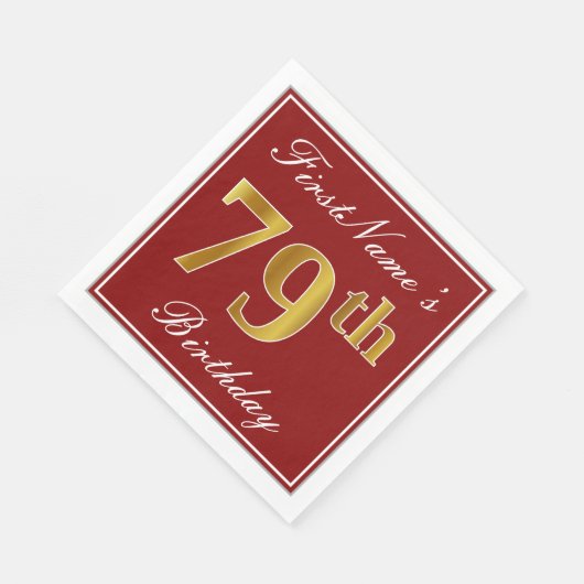 Elegant Red, Faux Gold 79th Birthday + aangepaste  Servetten (Hoek)