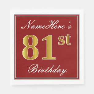 Elegant Red, Faux Gold 81st Birthday + aangepaste  Servetten