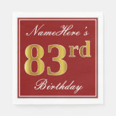 Elegant Red, Faux Gold 83rd Birthday + aangepaste  Servetten (Voorkant)