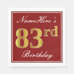 Elegant Red, Faux Gold 83rd Birthday + aangepaste  Servetten