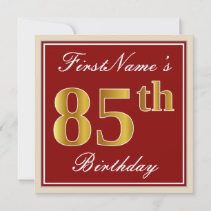 Elegant, Red, Faux Gold 85th Birthday; Aangepaste  Kaart