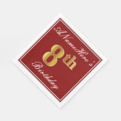 Elegant Red, Faux Gold 8th Birthday + Aangepaste n Servet (Hoek)