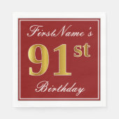 Elegant Red, Faux Gold 91st Birthday + aangepaste  Servetten (Voorkant)