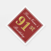 Elegant Red, Faux Gold 91st Birthday + aangepaste  Servetten (Hoek)