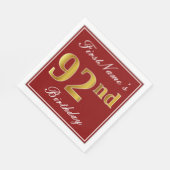 Elegant Red, Faux Gold 92nd Birthday + aangepaste Servet (Hoek)