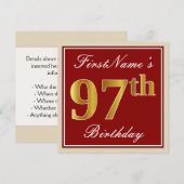 Elegant, Red, Faux Gold 97th Birthday; Naam op maa Kaart (Voorkant / Achterkant)