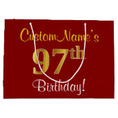 Elegant, Red, Faux Gold 97th Birthday; Naam op maa Large Cadeautasje (Achterkant)