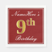 Elegant Red, Faux Gold 9th Birthday + Aangepaste n Servetten (Voorkant)