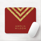 Elegant Red Faux Gold Name Chevron Geometric Muismat (Met muis)